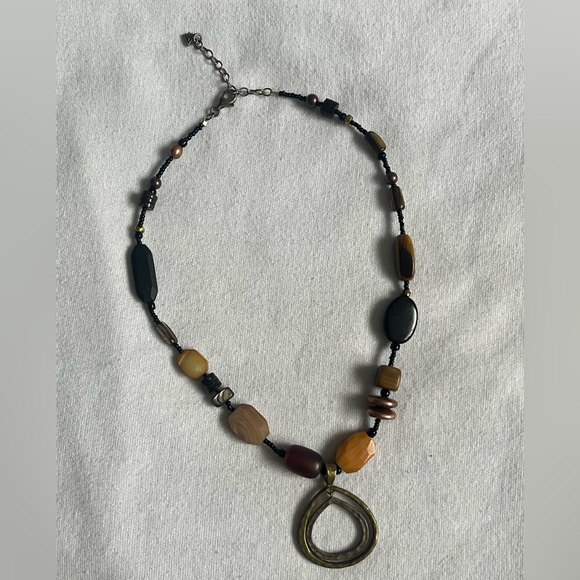 Retired Silpada necklace with double teardrop pendant in brass and silver - Picture 1 of 3